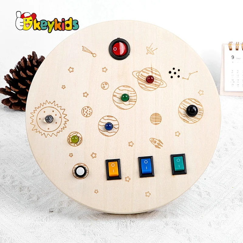 Customize kids Montessori board wooden sensory switch toy with led light sounds W12D458