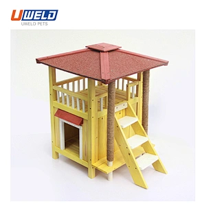 Uweld Small Solid Wood Enclosed Outdoor Backyard Pet House Cat House