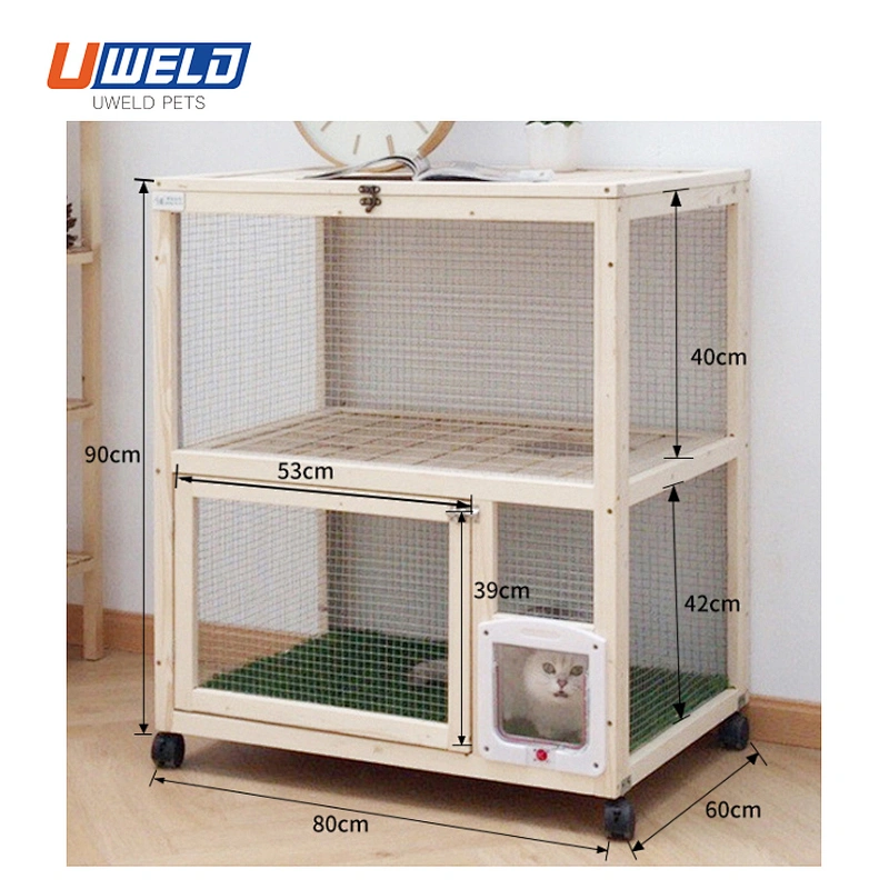 Uweld Small Solid Wood Enclosed Pet House Cat House