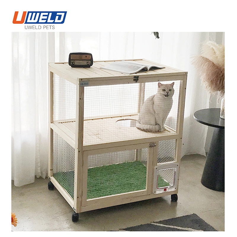 Uweld Small Solid Wood Enclosed Pet House Cat House