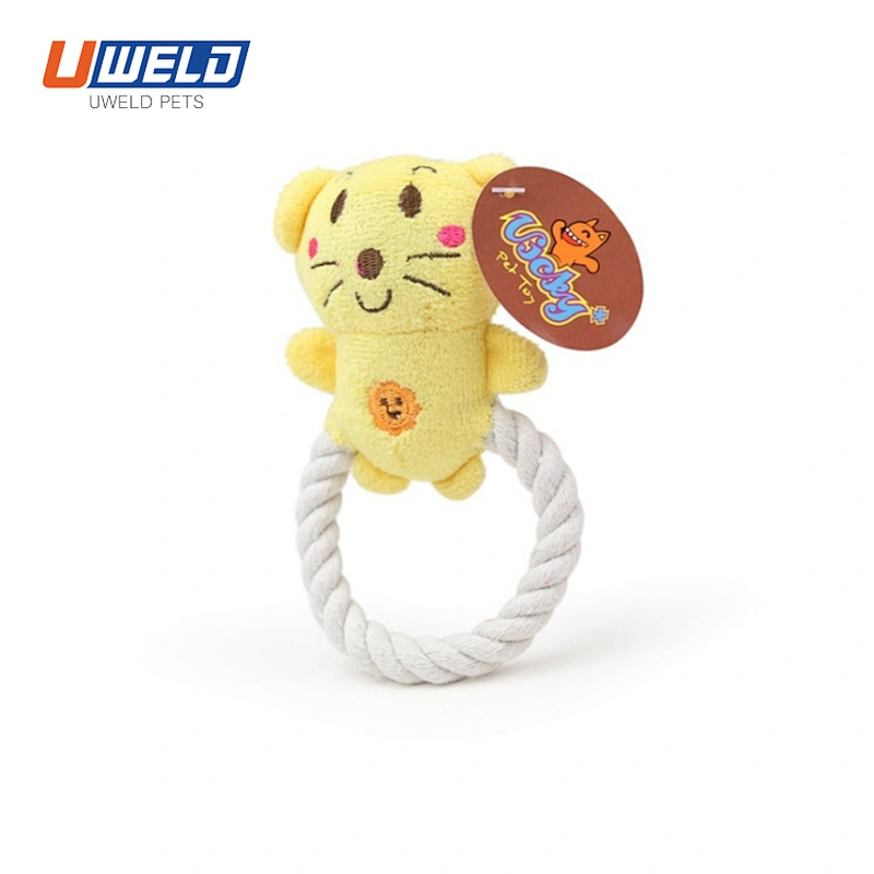 Uweld Yellow Mouse Plush Cotton Rope Chirping Pet Toy