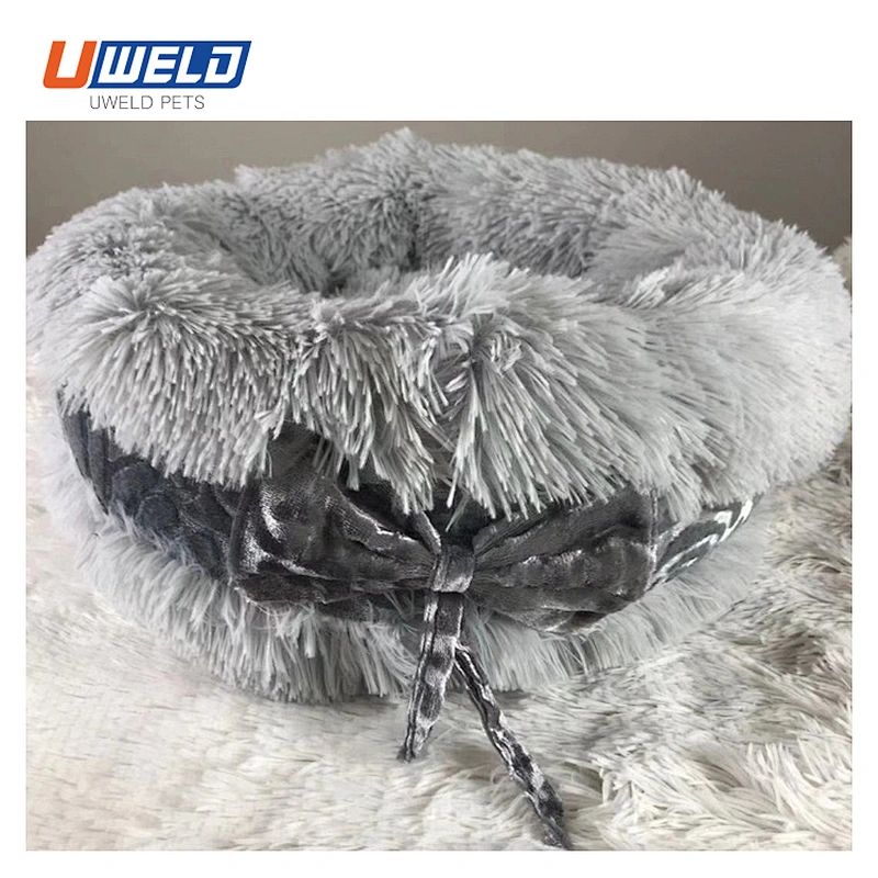 Uweld Round Bow Plush Semi-Enclosed Pet Nest