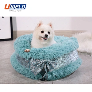 Uweld Round Bow Plush Semi-Enclosed Pet Nest