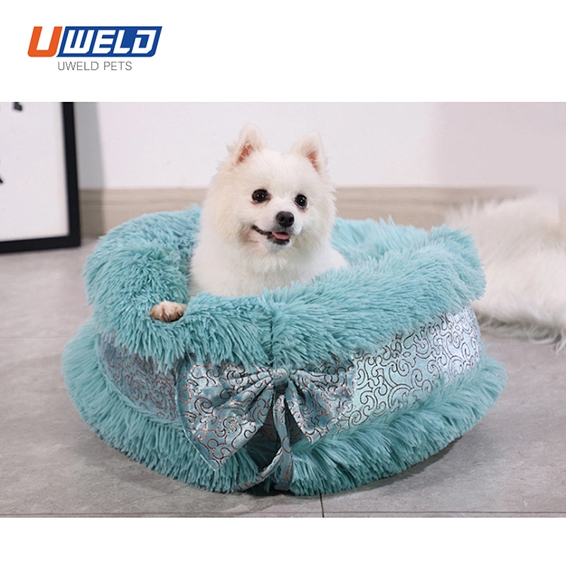 Uweld Round Bow Plush Semi-Enclosed Pet Nest