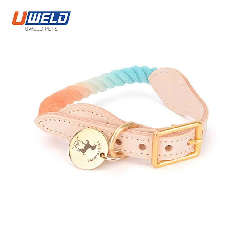 Uweld Cotton Cord Cowhide Color-Gradient Pet Collar