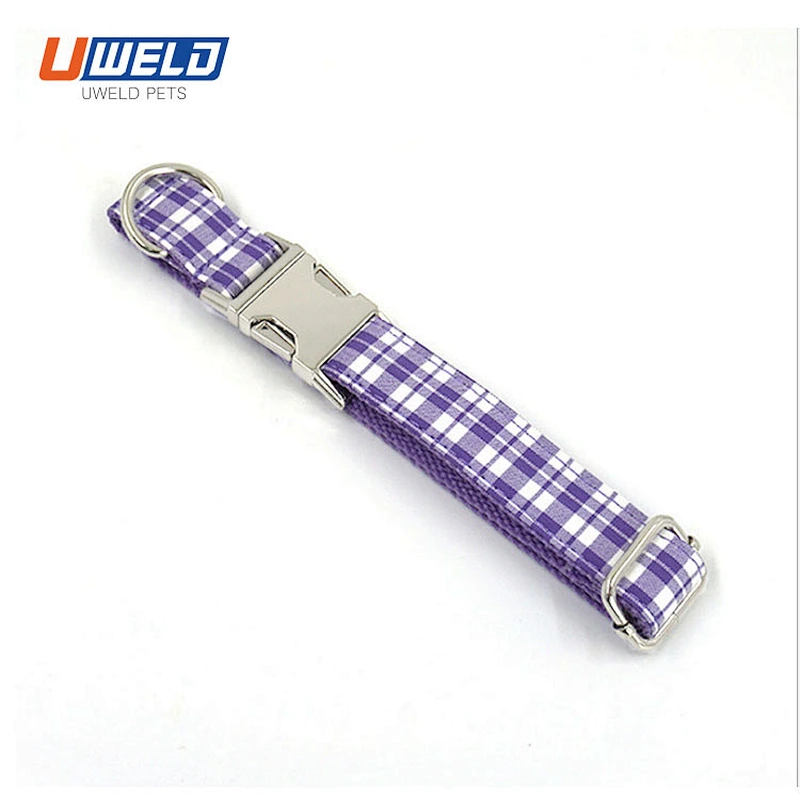 Uweld Pet Collar With Purple Plaid Print