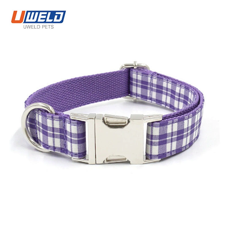 Uweld Pet Collar With Purple Plaid Print
