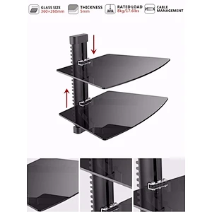 Tempered Glass DVD Shelf Wall Mount Bracket (single layer)