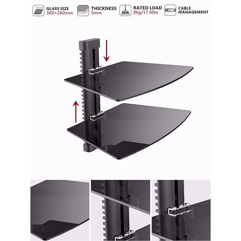 Tempered Glass DVD Shelf Wall Mount Bracket (single layer)