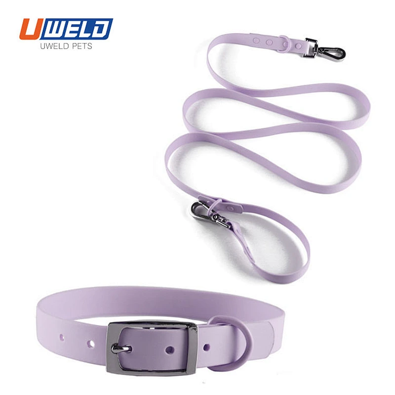 Uweld Solid Color Silicone Pet Collar Traction Rope Set