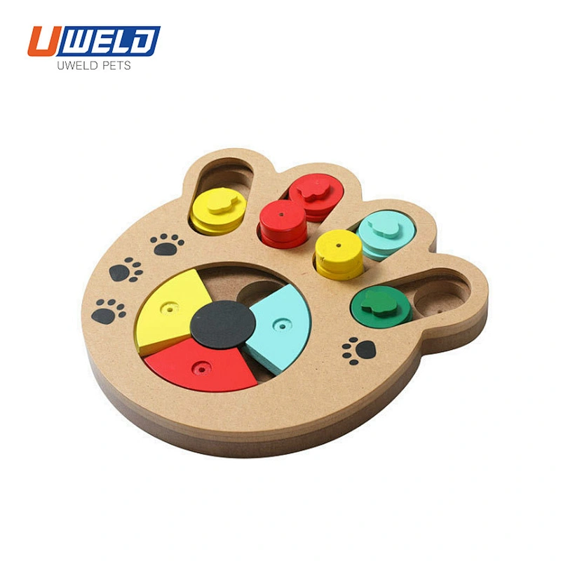 Uweld Wooden Paw Print Shaped Pet Toy Feeding Basin