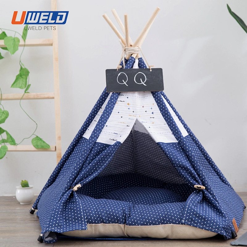 Uweld Tent Style Canvas Fabric Wooden Pet House