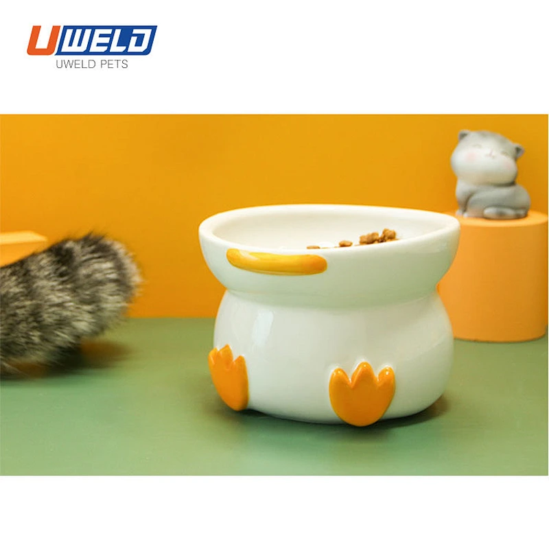Uweld Duck Shaped Ceramic High Foot Pet Bowl