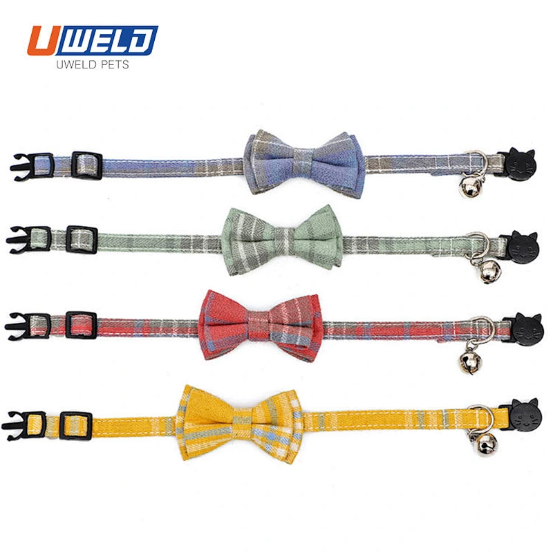 Uweld 100% Cotton Plaid Print Bow Collar For Pet