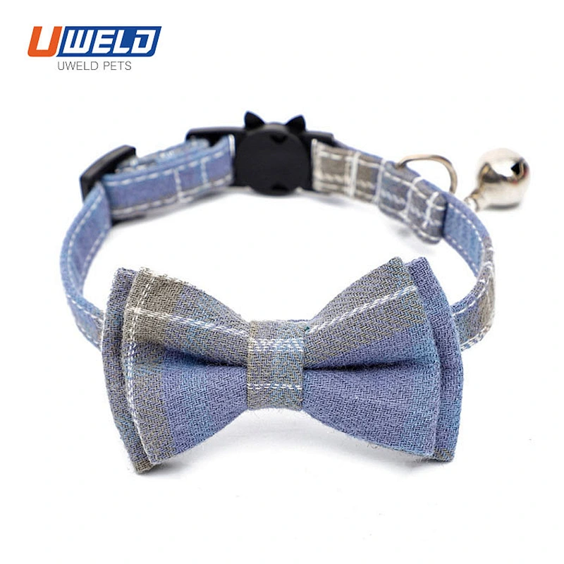 Uweld 100% Cotton Plaid Print Bow Collar For Pet