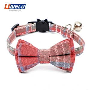 Uweld 100% Cotton Plaid Print Bow Collar For Pet
