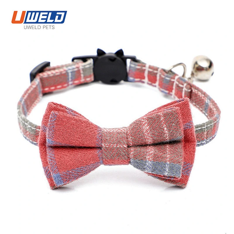 Uweld 100% Cotton Plaid Print Bow Collar For Pet