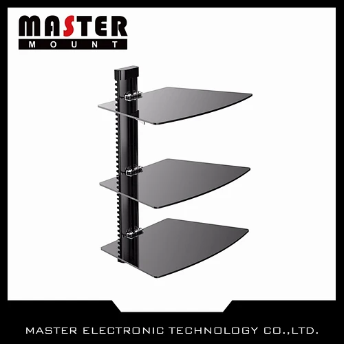 Glass TV dvd player wall mount shelf for dvd player cable box