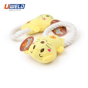 Uweld Yellow Mouse Plush Cotton Rope Chirping Pet Toy