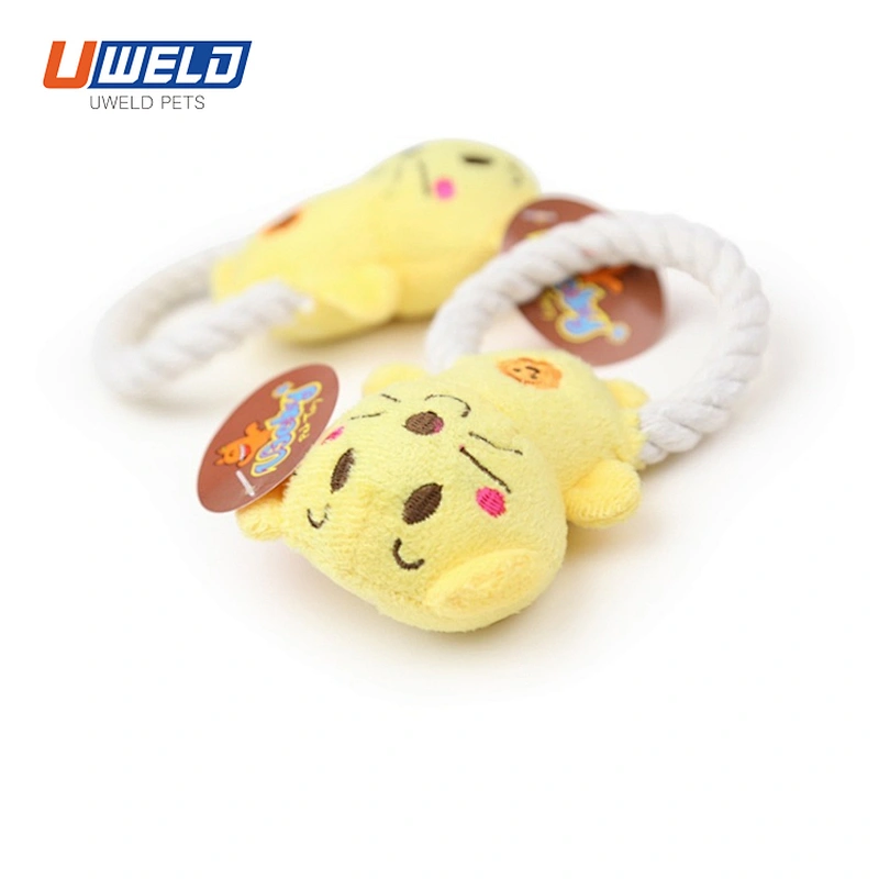 Uweld Yellow Mouse Plush Cotton Rope Chirping Pet Toy