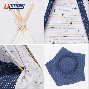 Uweld Tent Style Canvas Fabric Wooden Pet House