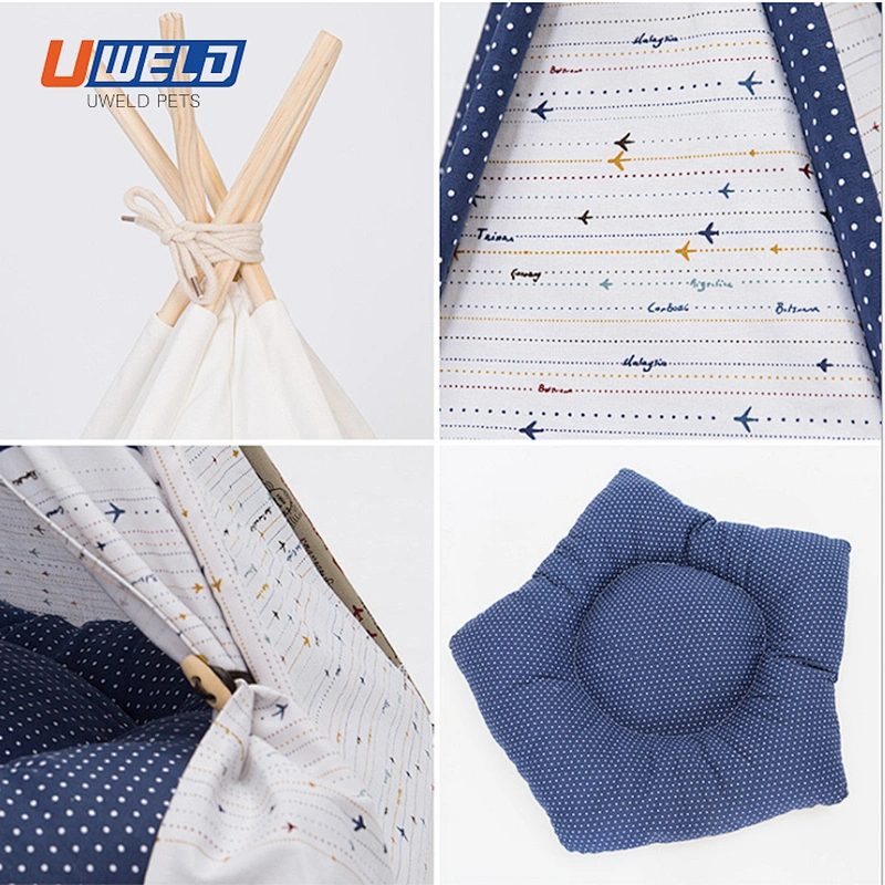 Uweld Tent Style Canvas Fabric Wooden Pet House