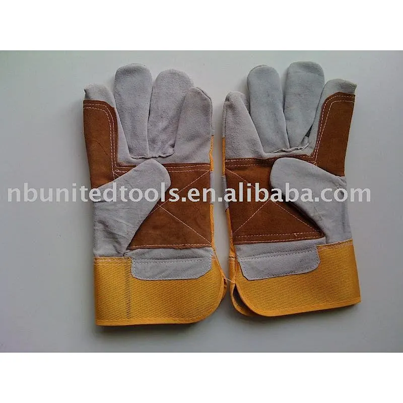 China oem reinforced Palm Cow Split Leather with Pasty Cuff for Welding working glove