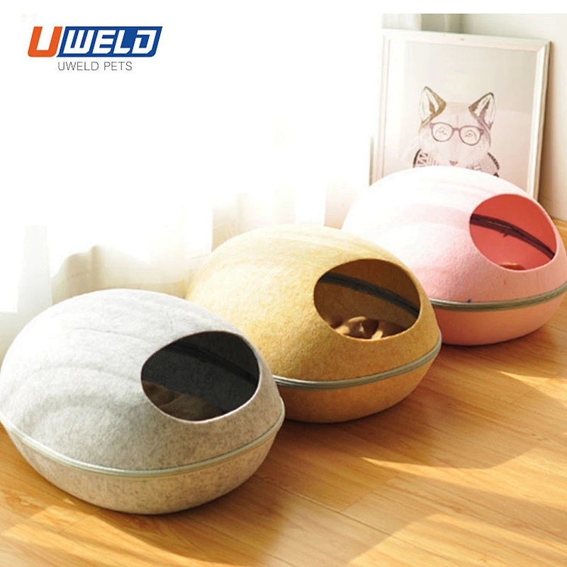 Uweld Semi-Enclosed Egg-Shell Shaped Felt Pet Nest