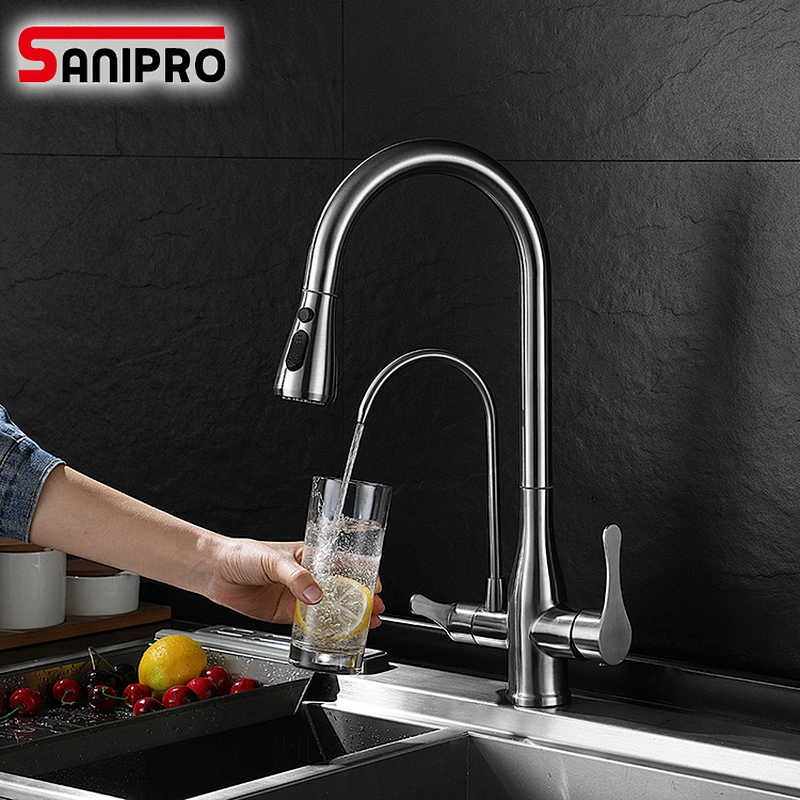 SANIPRO Purified Kitchen Faucet 360 Degree Rotation Hot Cold Water Deck Mounted Pure Water Chrome Filter Sinks Mixer Tap