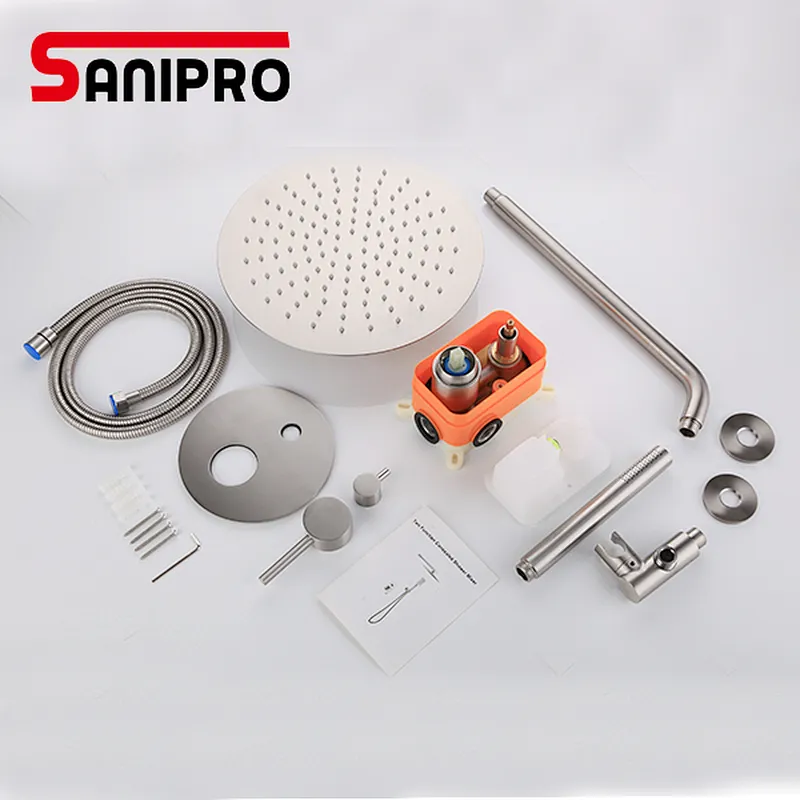 Sanipro modern design stainless steel bathroom rain round concealed shower set