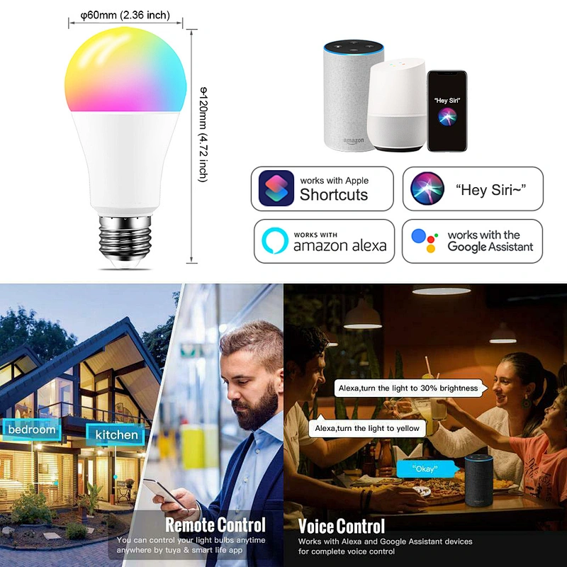 CAMPFIRE B22 E27 Dimmable Timer Function Rgbw/Ww/Cw 9W 15W Wifi Led Light Smart Bulb With Alexa/Google Home