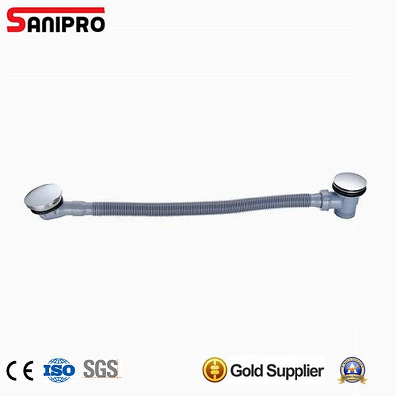 1 1/2'' bathtub pop up drain with plastic grey flexible hose and big cap