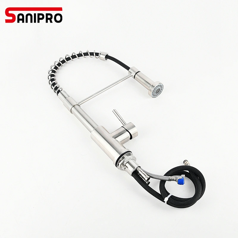 DeckMounted taps 360 kitchen faucet Spring pull out spout stainless steel brushed