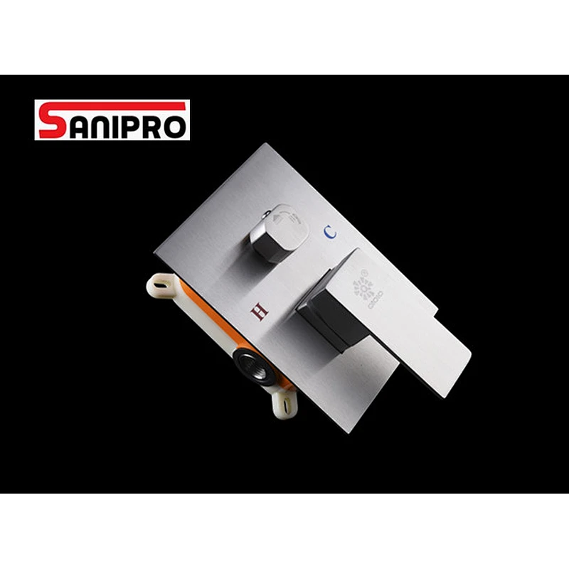 SANIPRO Square Concealed Wall Mount Thermostatic Rainfall Shower Faucet System Mixer Set