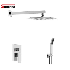 SANIPRO Square Concealed Wall Mount Thermostatic Rainfall Shower Faucet System Mixer Set