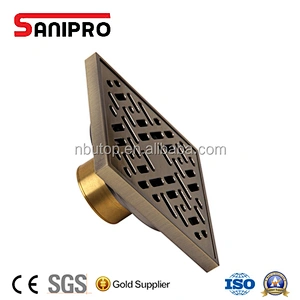 SANIPRO Antique Brass Bathroom and Kitchen Square Floor Shower Drain