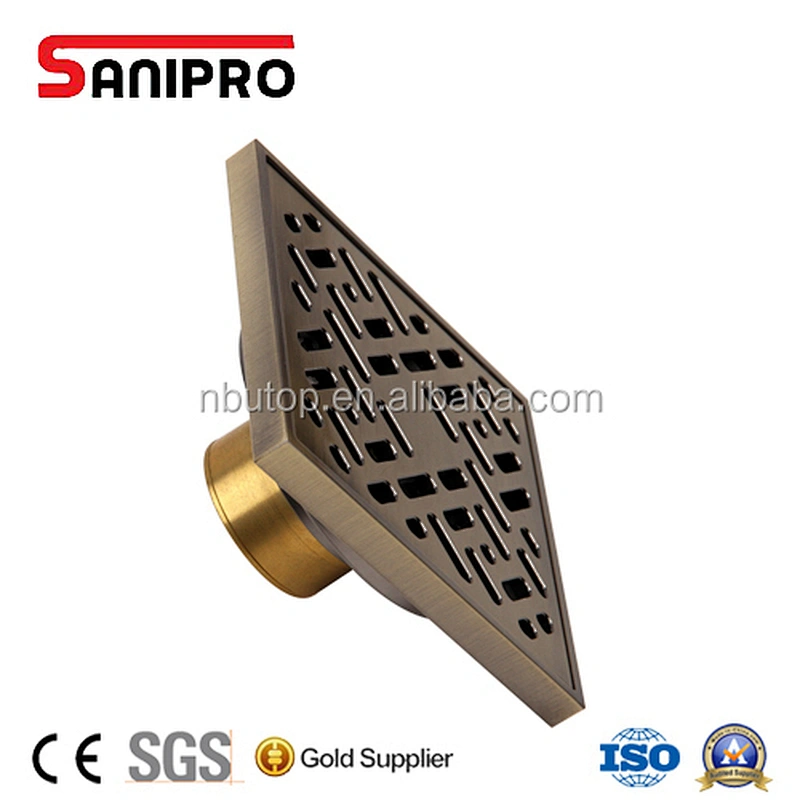 SANIPRO Antique Brass Bathroom and Kitchen Square Floor Shower Drain