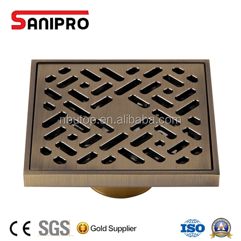 SANIPRO Antique Brass Bathroom and Kitchen Square Floor Shower Drain
