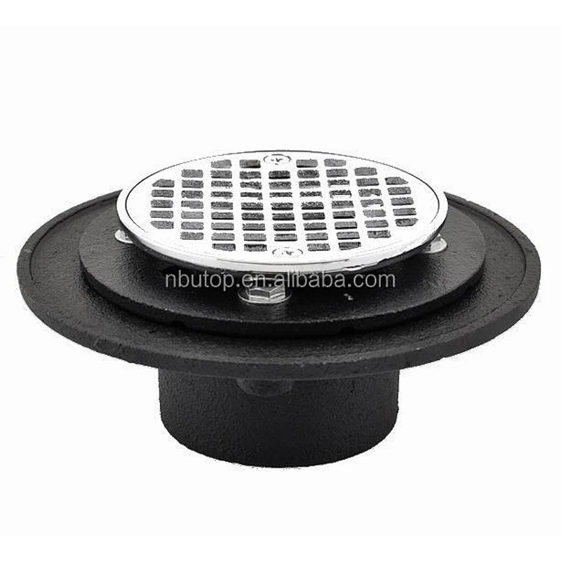 NO hub shower drain with 4 1/4 square brass strainer CP