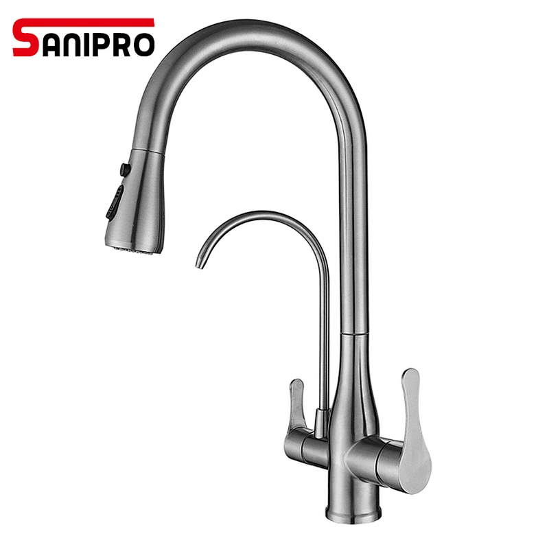 SANIPRO Purified Kitchen Faucet 360 Degree Rotation Hot Cold Water Deck Mounted Pure Water Chrome Filter Sinks Mixer Tap