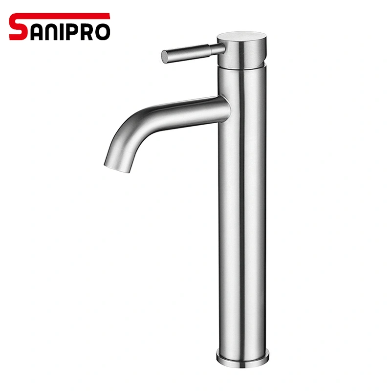 Sanipro Deck Mounted Nickle Brushed Basin Bathroom Sink Tap SUS304 Stainless Steel Basin Faucet Cold Water Basin Tap