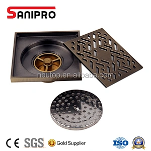 SANIPRO Antique Brass Bathroom and Kitchen Square Floor Shower Drain