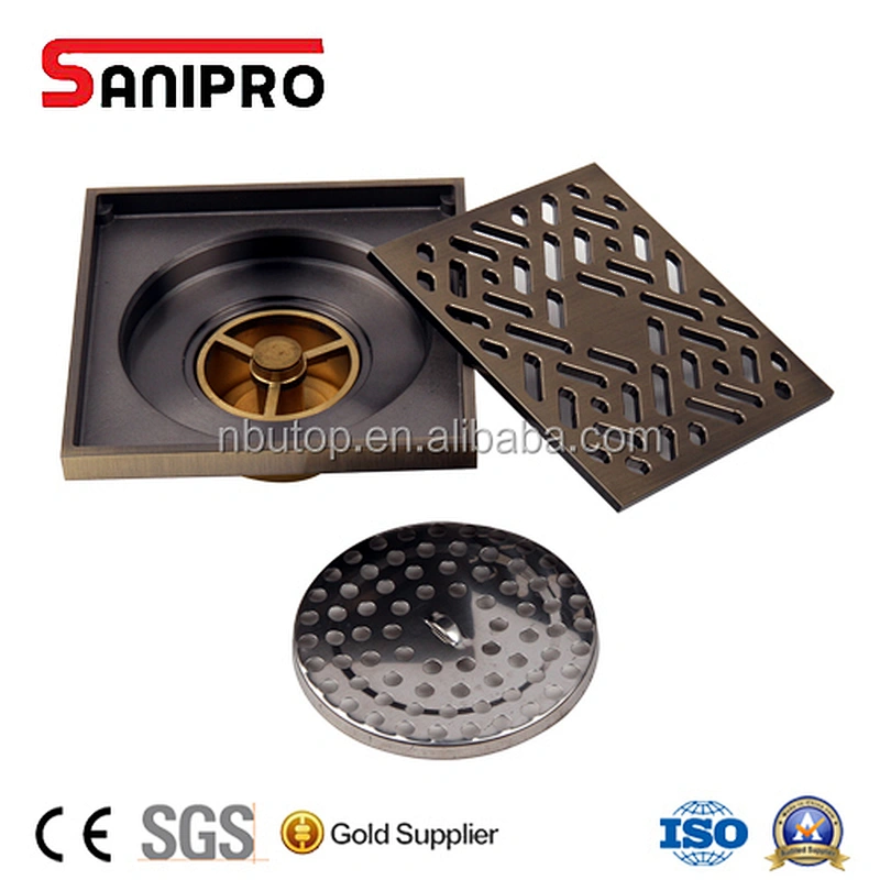 SANIPRO Antique Brass Bathroom and Kitchen Square Floor Shower Drain