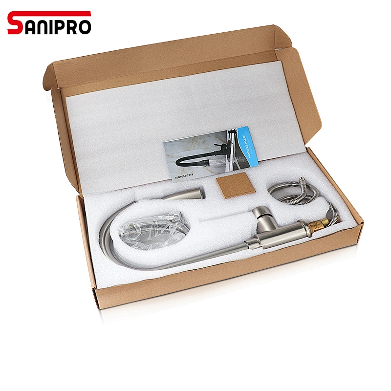 Sanipro Brass Kitchen Faucet Single Hole Pull Out Spout Kitchen Sink Mixer Tap Stream Sprayer Head Chrome/Black Mixer Tap