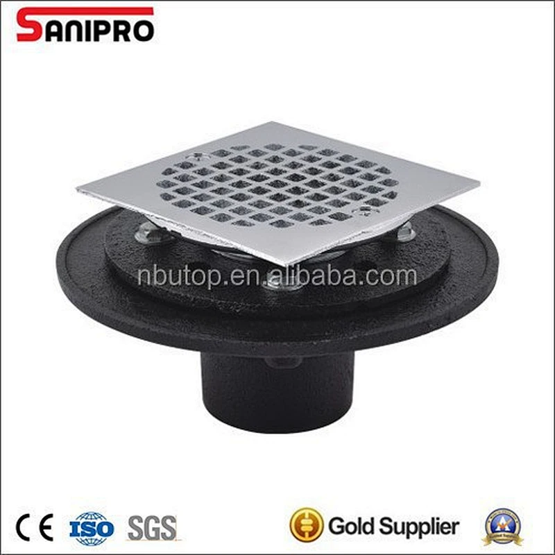 NO hub shower drain with 4 1/4 square brass strainer CP
