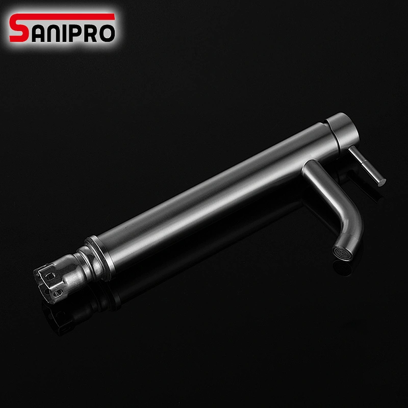Sanipro Deck Mounted Nickle Brushed Basin Bathroom Sink Tap SUS304 Stainless Steel Basin Faucet Cold Water Basin Tap