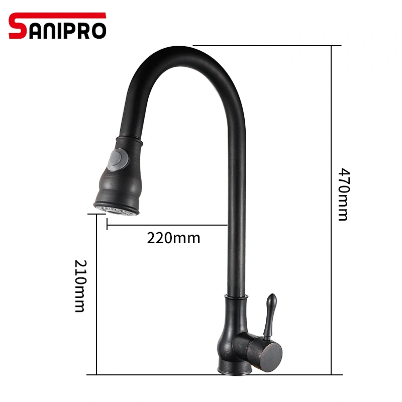 Sanipro Swivel Powder Coated Black Kitchen Faucet Kitchen Hot Cold Water Faucet Single Lever Sprayer Bathroom Kitchen Tap