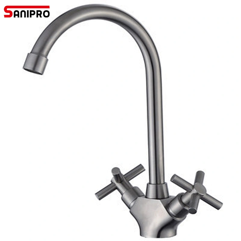 Sanipro SUS304 Stainless Steel Kitchen Faucet double Handle High Arc Kitchen Sink Faucet