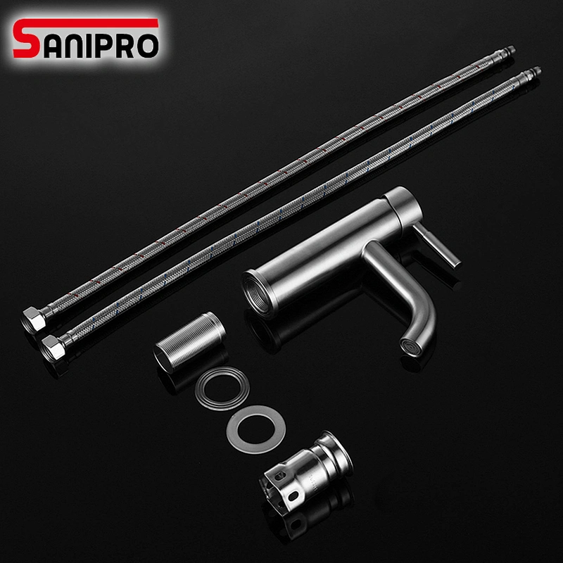 SANIPRO SUS304 Material Wash Basin Mixer Brushed Surface Fingerprint Resistant Bathroom Basin Faucet Durable Tap