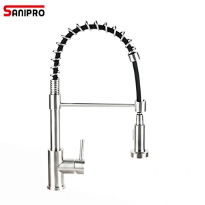 DeckMounted taps 360 kitchen faucet Spring pull out spout stainless steel brushed